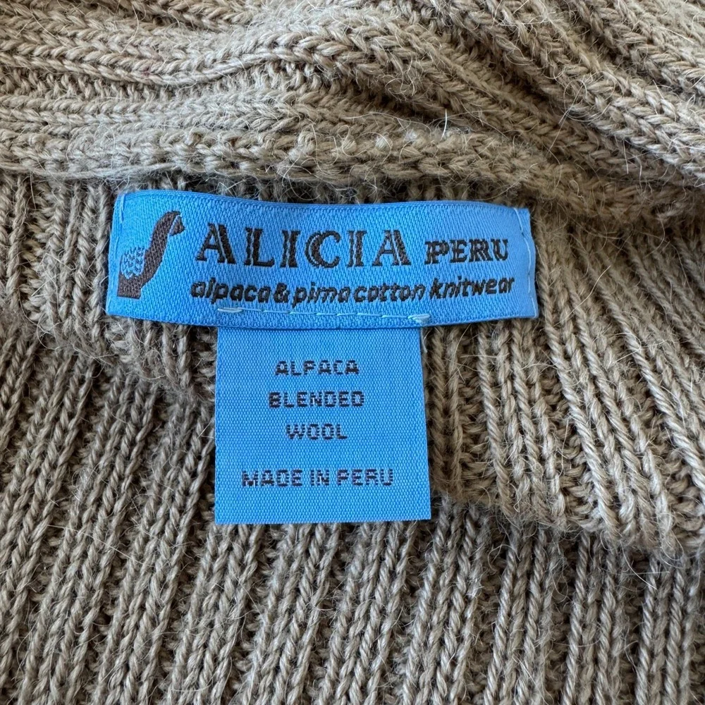 ALICIA PERU Alpaca Pima Cotton Blend Open Front Cardigan‎ Sweater SMALL Tan